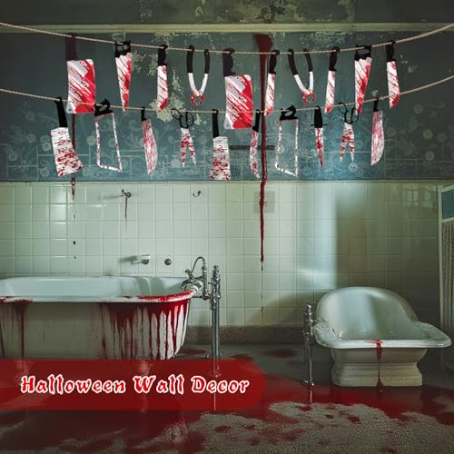 Halloween Horror Garland Banner with Blood-Splattered Weapons Indoor Decor