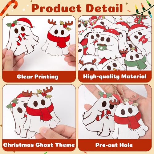 Ghost Halloween Christmas Wooden Ornament Set - Spooky Ghost Decorations, 45 Pieces, Festive Hanging Decor, Variation: Ghost
