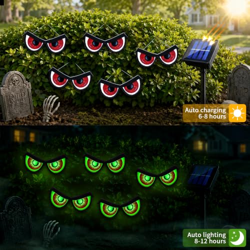 Green Halloween Eye Lights - Solar Spooky Eye Decorations, 5 Pack