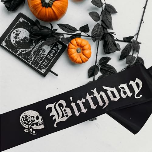 Gothic Birthday Sash for Emo & Halloween Parties - Black & Silver Glitter