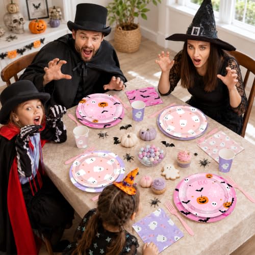 Pink Halloween Plates Ghost Party Tableware Set - 144 Pieces
