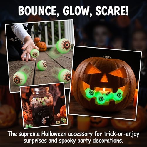 Glow in The Dark Demon Eye Elastic Bouncing Balls 24PCS - Horror Halloween Decor