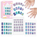 Children Press On Nails Set - Full Cover, 64pcs, Blue Purple Mermaid Variation