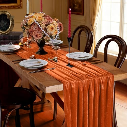 Orange Velvet Table Runner 29x120 Inches Set of 3 Fall Halloween Decor