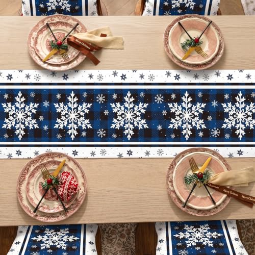 Christmas Blue Snowflakes Table Runner 13x108 Inches Holiday Decor - Variation of THIS listing