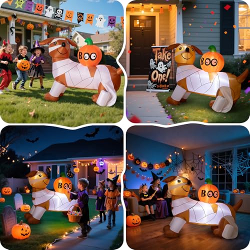 5FT Halloween Inflatable Mummy Dog - Funny Outdoor Yard Decor with Boo Pumpkin