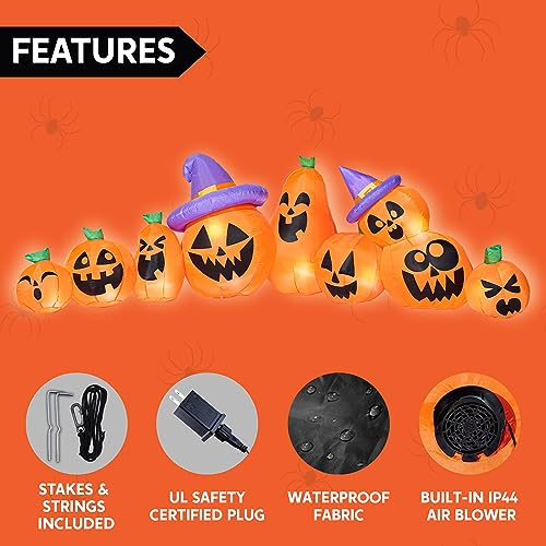 12.5 Ft Halloween Inflatable Pumpkin Yard Decoration with LED Lights and Witch Hats