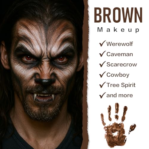 Brown Face & Body Paint Kit for Halloween Werewolf Costume - Water-Based, Non-Toxic