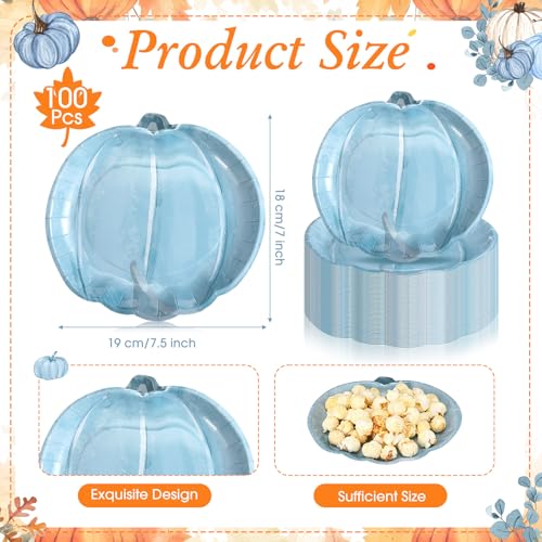 Blue Pumpkin Paper Plates - 100 Pack Fall Thanksgiving Dinnerware