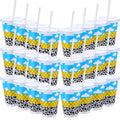 Cartoon Story 24 Pcs Party Cups with Lids & Straws - 16 oz Reusable Plastic for Birthday & Celebration - Blue & White Clouds