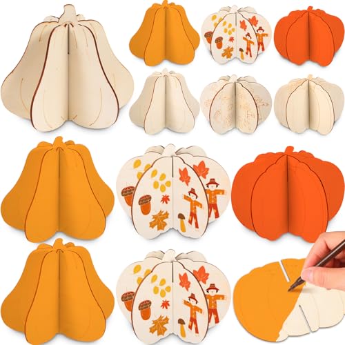 Laser Lines 4.7 Inch Wooden Pumpkin Fall Decor - DIY Thanksgiving Pumpkin Cutouts, 36 Pieces