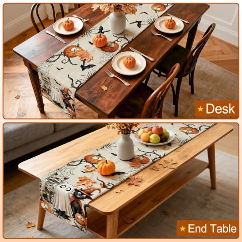 Halloween Table Runner 13x72 inch Spooky Cat Ghost Decor - Variation of Cat Ghost / 13"x72" / 1