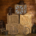 Western Cowboy Party Decorations Set with Hay Bales and Wagon Wheels - Rustic Theme