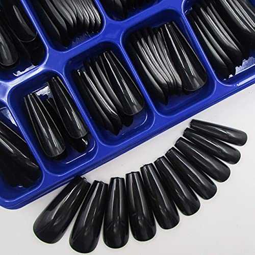 Black Coffin Press-On Nails Long Fake Nails 120pcs - Easy Glue On Manicure