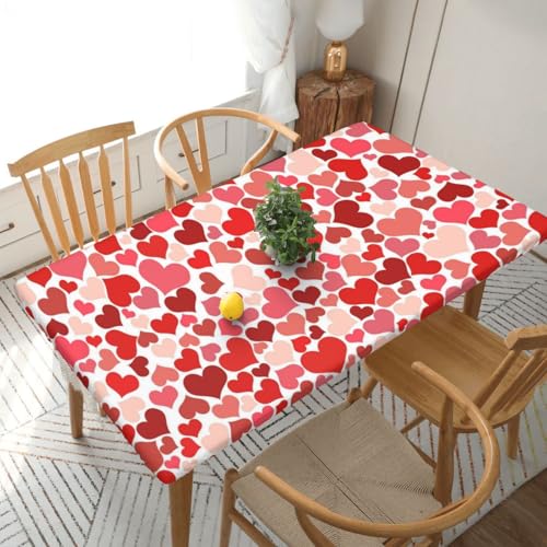 Waterproof Rectangle Elastic Edge Heart Shaped Tablecloth for Kitchen Dining 5FT