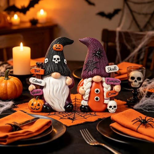 Halloween Gnome Decorations Set - 2 PCS Holiday Collectible Figurines - Variation of Halloween Gnomes