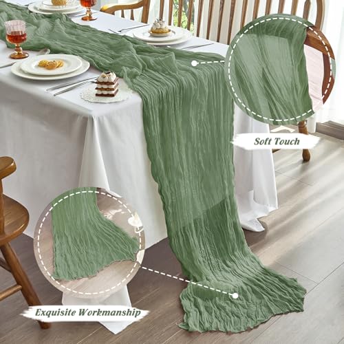 Sage Green Cheesecloth Table Runner 10Ft 10 Pack for Weddings & Parties - IVAPUPU