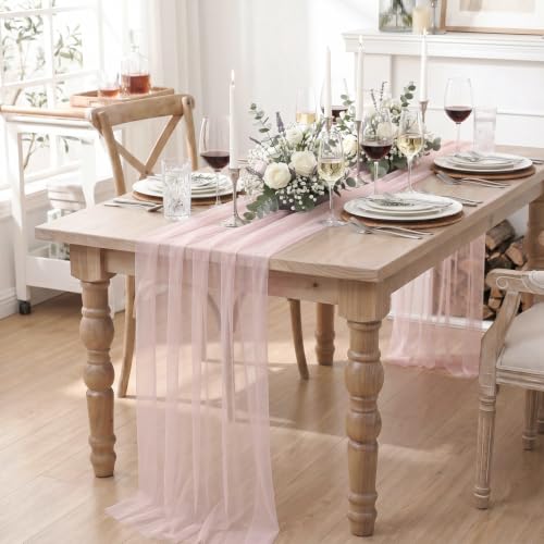 Blushing Pink Gauze Table Runner 28x120 Inch - Seasonal Home & Dining Decor
