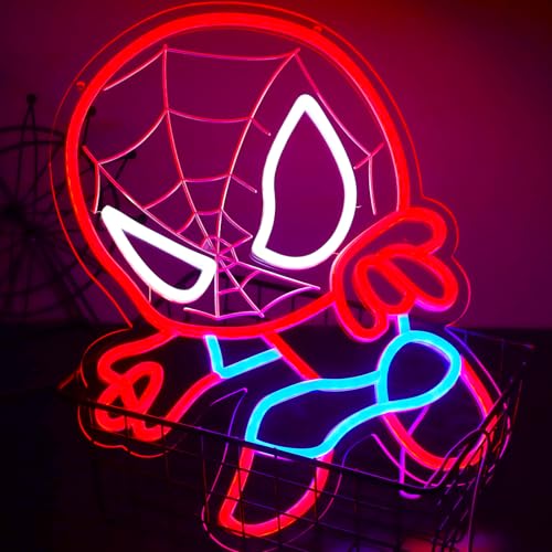 LED Spider Neon Sign for Wall Decor - Dimable Anime Light Up Display - Kids & Game Room Decoration - T-Spider Variation