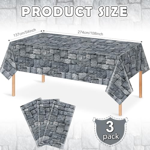 3 Pcs Stone Wall Plastic Tablecloths - Medieval Castle Party Decorations 54x108 Inches