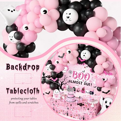 Halloween Baby Shower Decorations Girl Set - Pink & Black Spooky Party Kit with Balloons, Backdrop, Sash