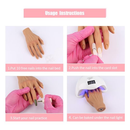 Silicone Practice Hand for Acrylic Nails, Mannequin Hands for Nails Practice with Adjustable Bracket, Life Size Fake Hand for DIY Nails/Nail Art Beginners/Nail Salon Artists