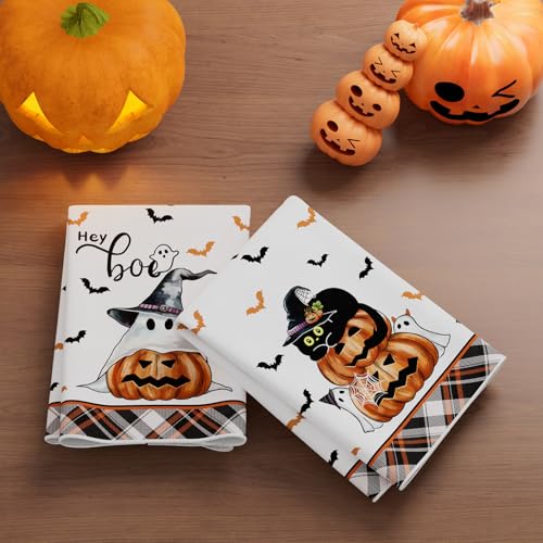 Halloween Ghost Cat Kitchen Towels Set of 2 - Spooky Dish Drying Hand Towels