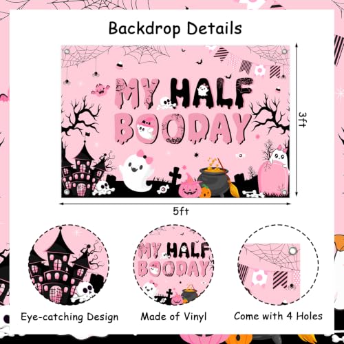 Pink and Black Halloween Half Birthday Decorations Set for Girls | Party Banner, Backdrop, Balloons & Wall Stickers