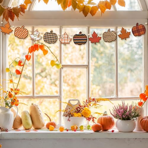 Fall Pumpkin Garland with Wooden Beads - Rustic Autumn Wall Decor - Fall Variation