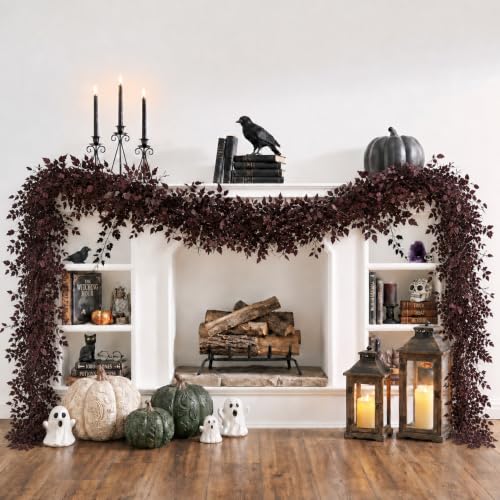 12Ft Fall Garland with Realistic Purple Leaves for Fireplace Mantel Indoor Outdoor Decor - Variation of THIS listing