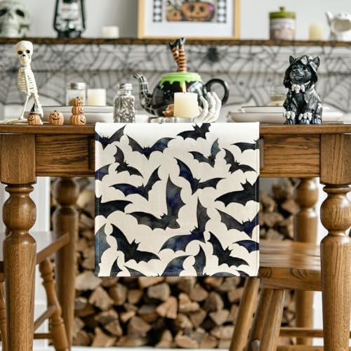 Halloween Table Runner 13x60 Inch Black & White Decor for Home Party