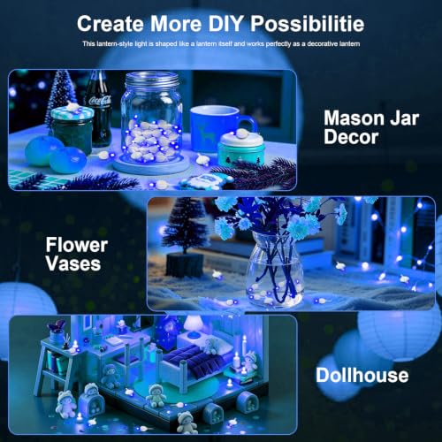 Blue Paper Lantern String Lights - Battery Operated 10pcs Hanging Decor