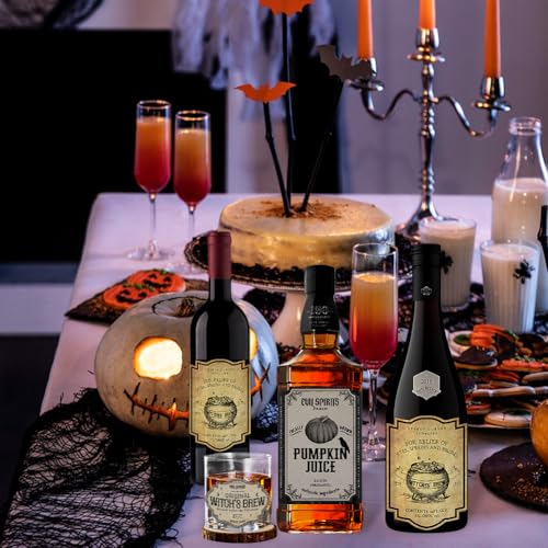 24 Pieces Halloween Wine Bottle Labels - Spooky Spooky Horror Stickers for Wine Beer