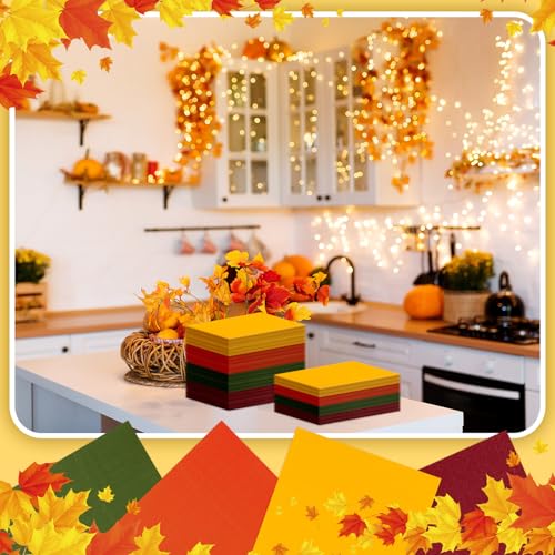 Fall Colored Paper Napkins Set - Green, Brick Red, Orange & Yellow, 120 Pack