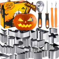 Halloween Pumpkin Carving Kit - Silver and Orange 21 pcs Safe & Easy Tools with Stencils for Jack-O-Lanterns