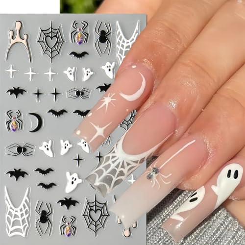 Halloween Nail Stickers Set - Ghost Bat Spider Web 3D Self-Adhesive Nail Art Decals - Halloween Style