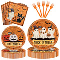 Halloween Ghost Tableware Set - Orange & White Trick or Treat Plates & Napkins