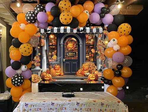 Halloween Backdrop for Photography 7x5FT - Maple Leaves Witch Pumpkin Banner