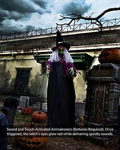 72-Inch Hanging Halloween Witch Decor with Glowing Eyes - Outdoor Haunted House Prop