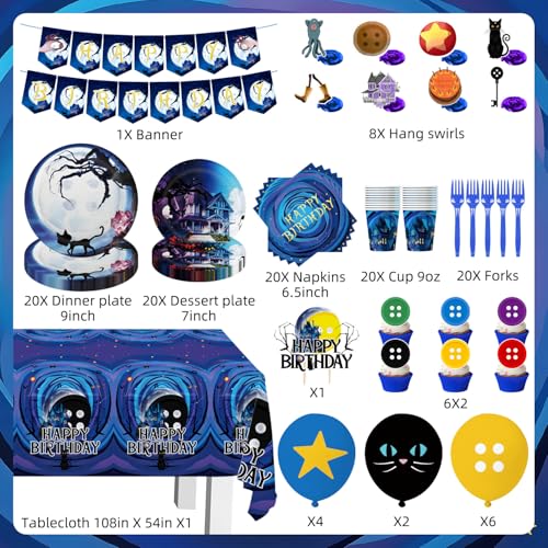 135Pcs Horror Birthday Party Decorations Blue Theme with Banner, Balloons, Plates, Napkins & Cake Toppers