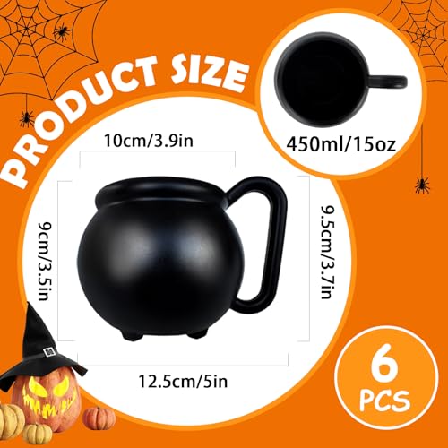 6 Pcs 15 oz Black Cauldron Mug Set - Plastic Halloween Party Cups