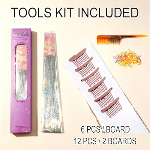 Aqua Glow Clip-In Hair Tinsel Set - 6 Strands, Summer Beach Hair Extensions, 24 Inch