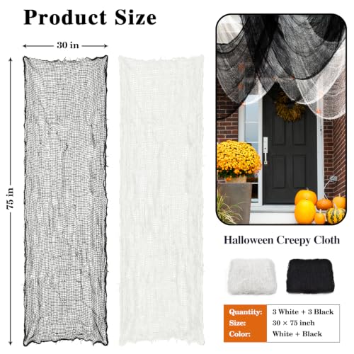 Halloween Creepy Cloth Set - Black & White 6 Pack 30x75 Inch Decorations