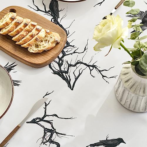Horaldaily Halloween Tablecloth 60 x 120 Inch Rectangular Black Crow Tree