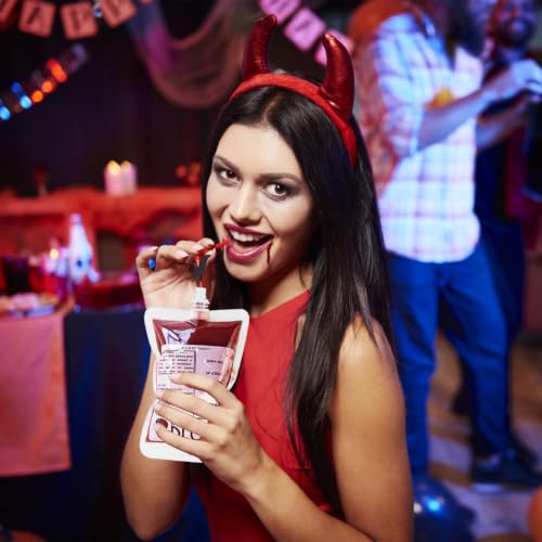 100 Pack Halloween Blood Bags for Drinks - Reusable Food Grade Drink Pouches with Funnel