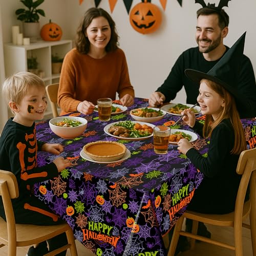 6pcs Halloween Spider Web Plastic Tablecloths - Disposable Rectangular Ghost Table Covers for Party Decorations 54x108in - Variation of 6