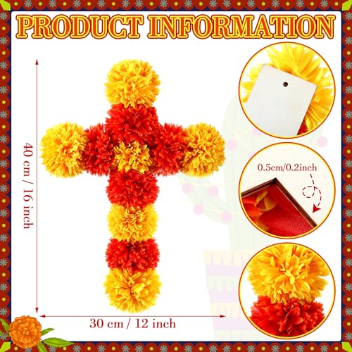 Day of the Dead Marigold Cross Decoration - Orange & Yellow, 15.7x11.8 inches