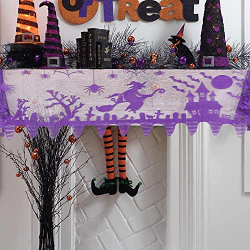 Halloween Mantle Scarf Lace Decoration Haunted House Ghost Witch Hat - Purple
