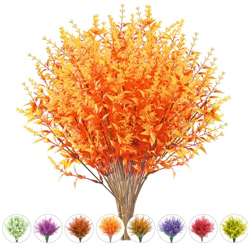 Artificial Fall Lavender Flowers Set - 20 Bundles Outdoor Faux Plants, UV Resistant, Gold Yellow