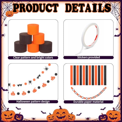 Halloween Paper Chain Garland Set - Black & Orange Streamers & Bats/Pumpkins (Variation of THIS listing)